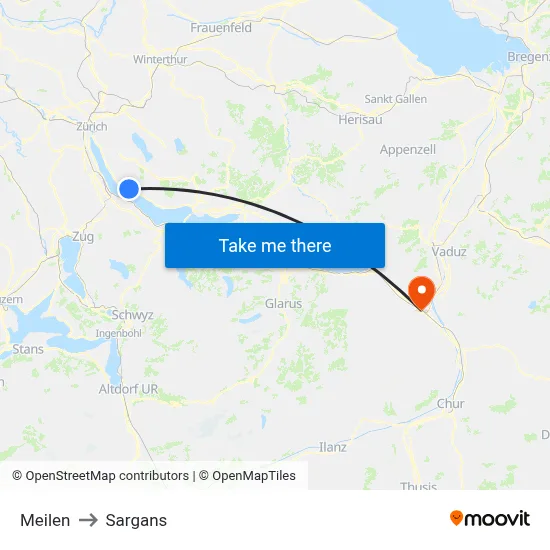 Meilen to Sargans map