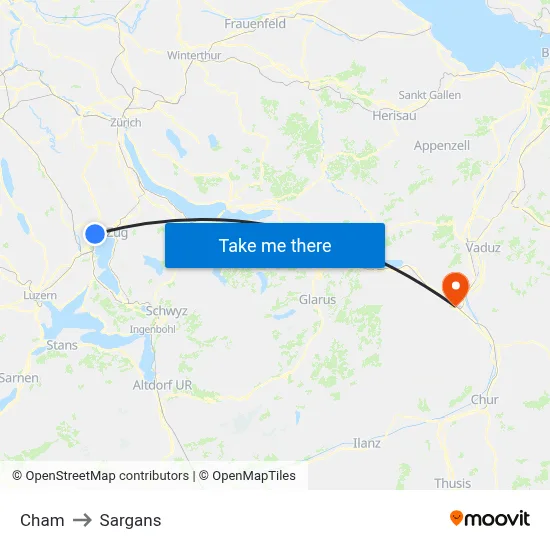 Cham to Sargans map