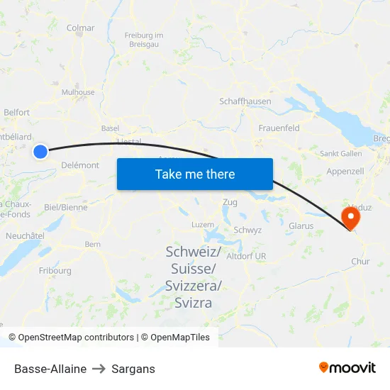 Basse-Allaine to Sargans map