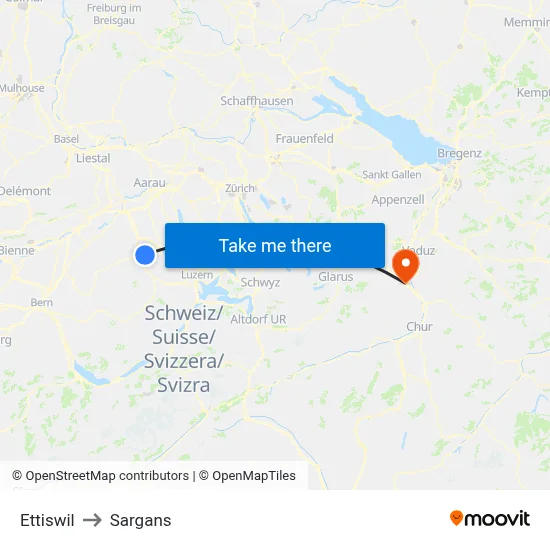 Ettiswil to Sargans map