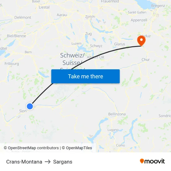 Crans-Montana to Sargans map