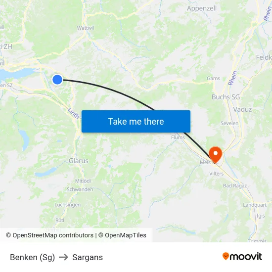 Benken (Sg) to Sargans map