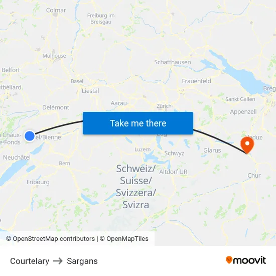 Courtelary to Sargans map