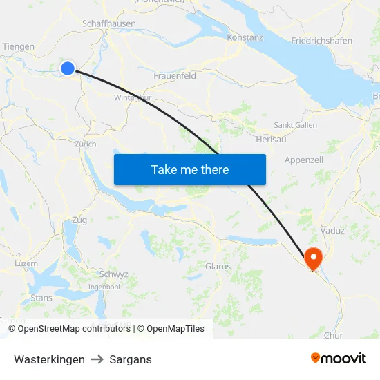 Wasterkingen to Sargans map