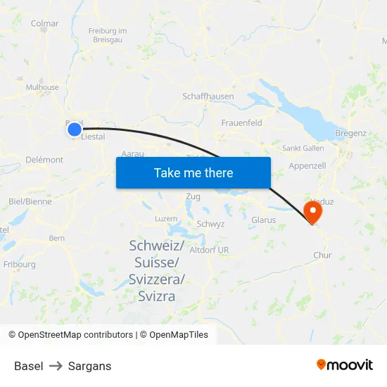 Basel to Sargans map