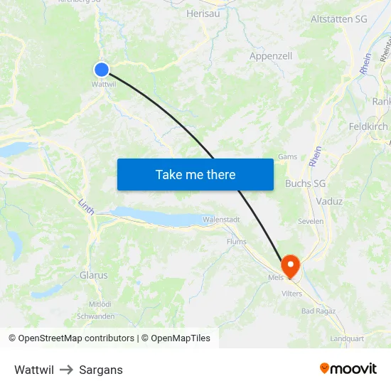 Wattwil to Sargans map