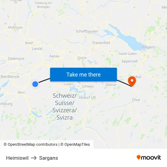 Heimiswil to Sargans map