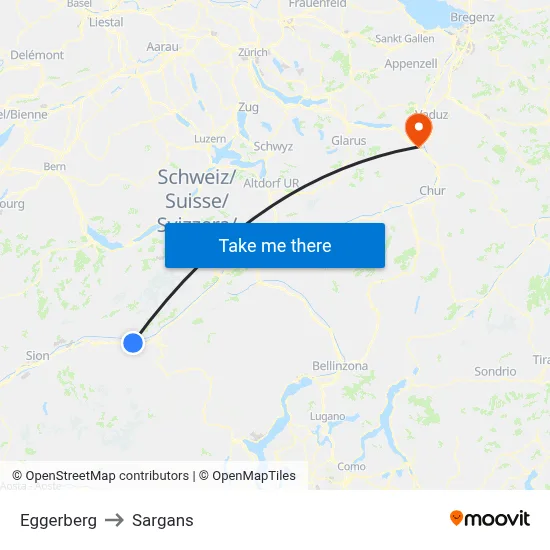Eggerberg to Sargans map