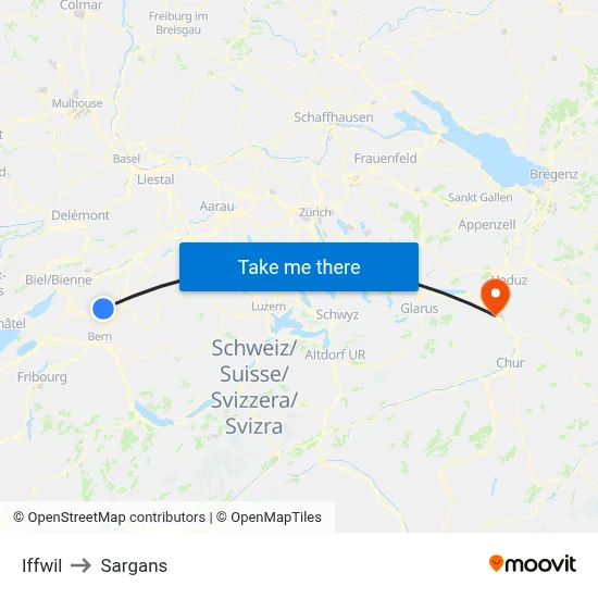 Iffwil to Sargans map