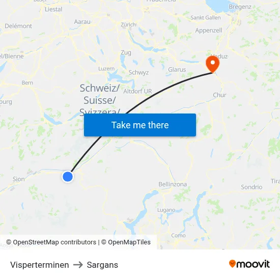 Visperterminen to Sargans map