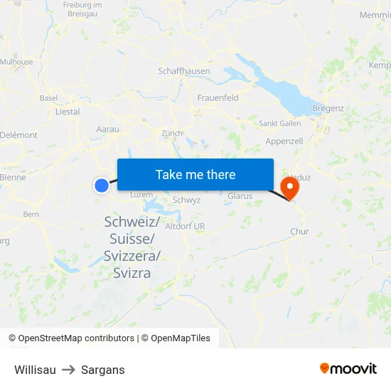 Willisau to Sargans map