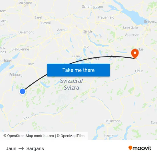 Jaun to Sargans map