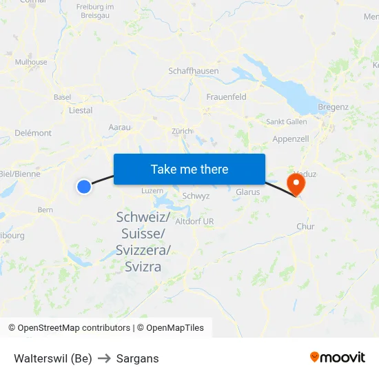 Walterswil (Be) to Sargans map