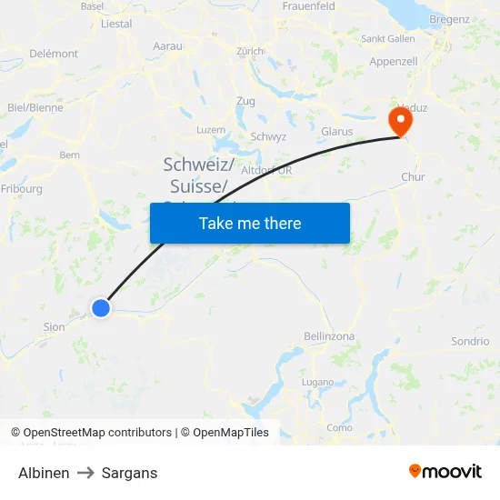 Albinen to Sargans map