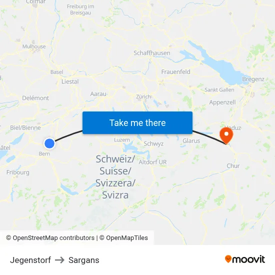 Jegenstorf to Sargans map