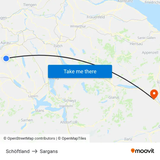 Schöftland to Sargans map