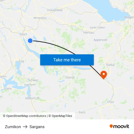 Zumikon to Sargans map