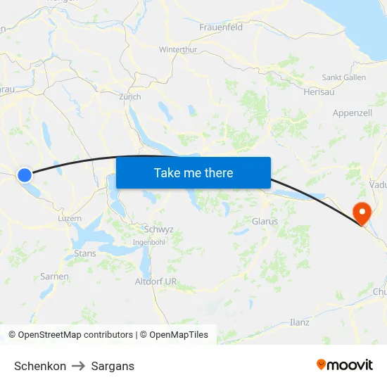 Schenkon to Sargans map