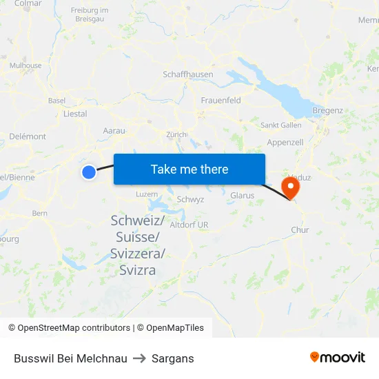 Busswil Bei Melchnau to Sargans map