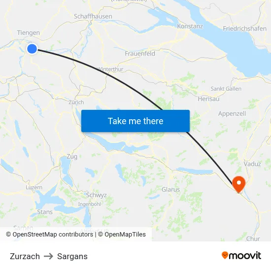 Zurzach to Sargans map