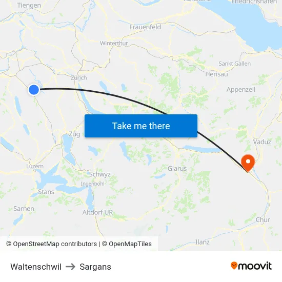 Waltenschwil to Sargans map