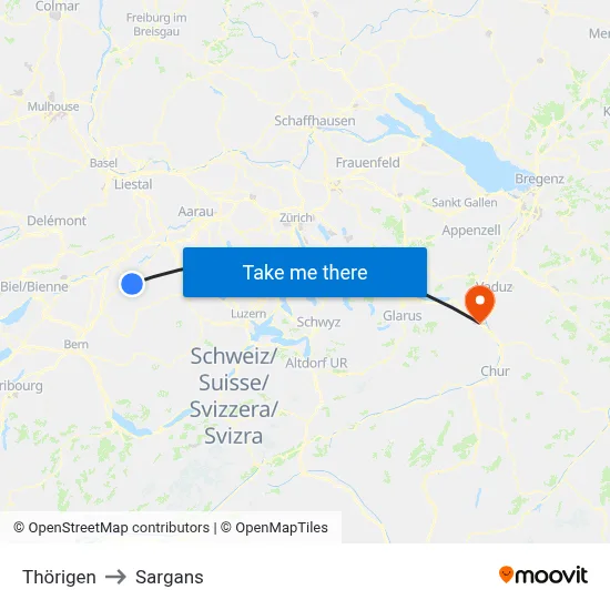 Thörigen to Sargans map