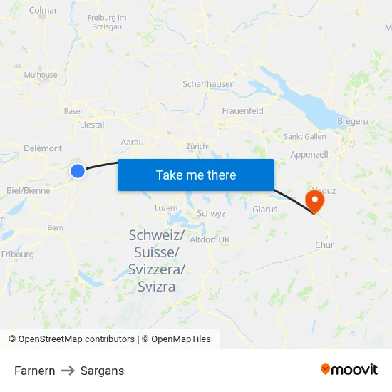 Farnern to Sargans map