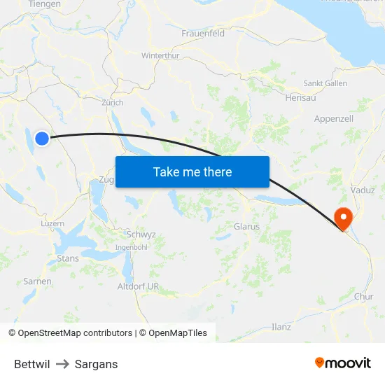 Bettwil to Sargans map