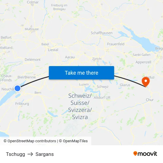 Tschugg to Sargans map