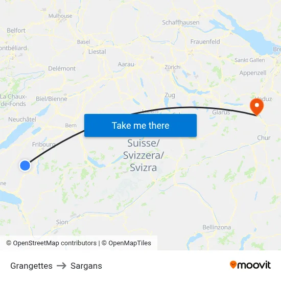 Grangettes to Sargans map