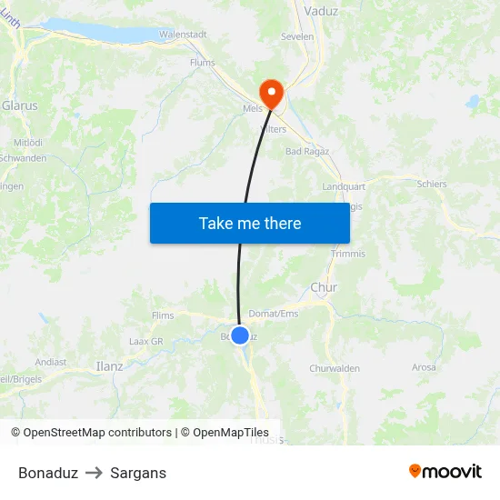Bonaduz to Sargans map