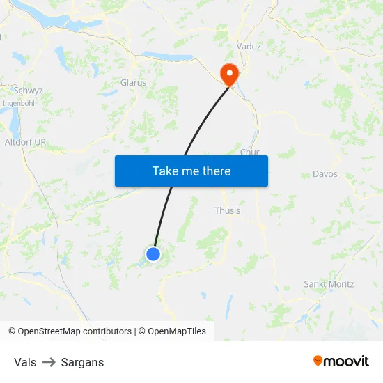 Vals to Sargans map
