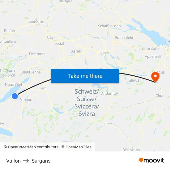 Vallon to Sargans map