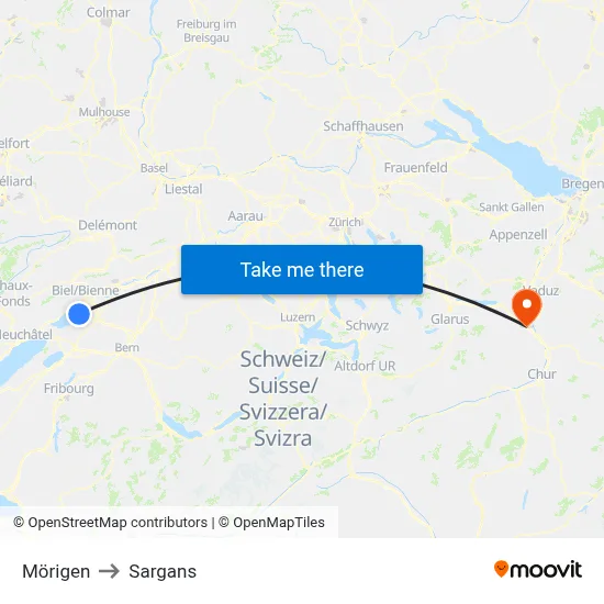Mörigen to Sargans map