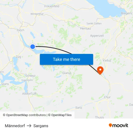 Männedorf to Sargans map
