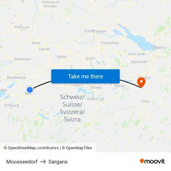 Moosseedorf to Sargans map