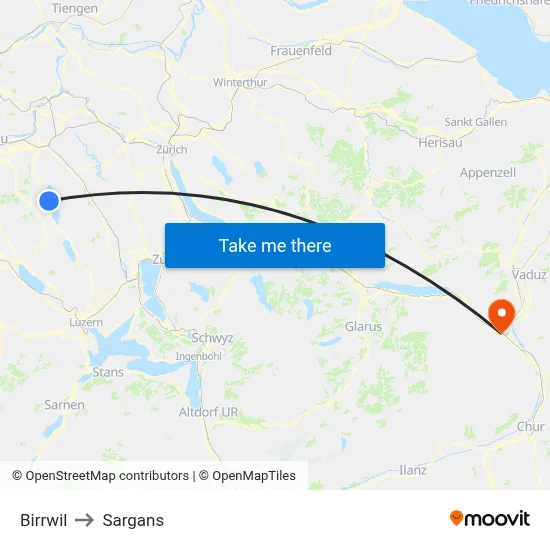 Birrwil to Sargans map