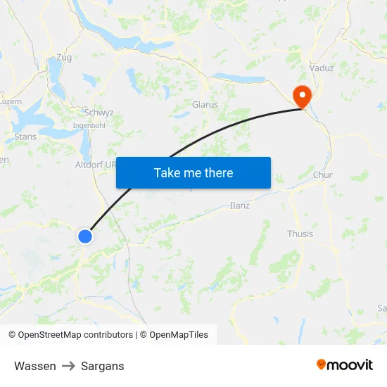 Wassen to Sargans map