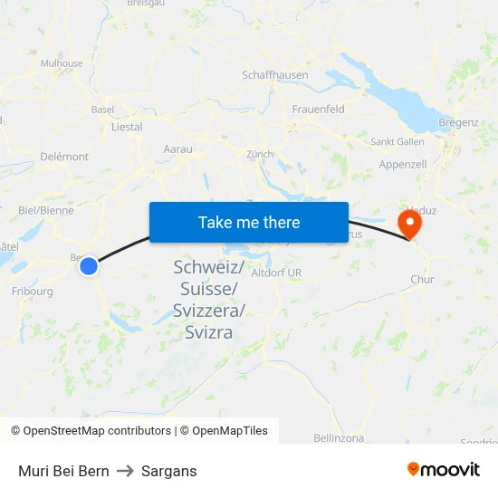 Muri Bei Bern to Sargans map