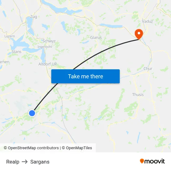 Realp to Sargans map