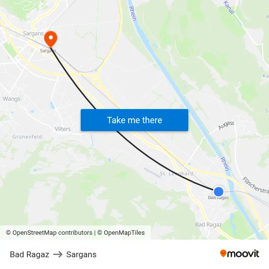 Bad Ragaz to Sargans map