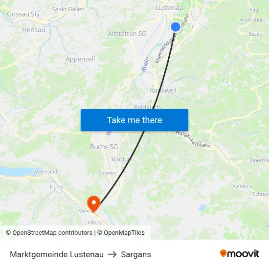 Marktgemeinde Lustenau to Sargans map