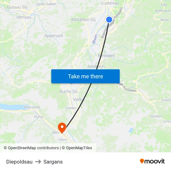 Diepoldsau to Sargans map