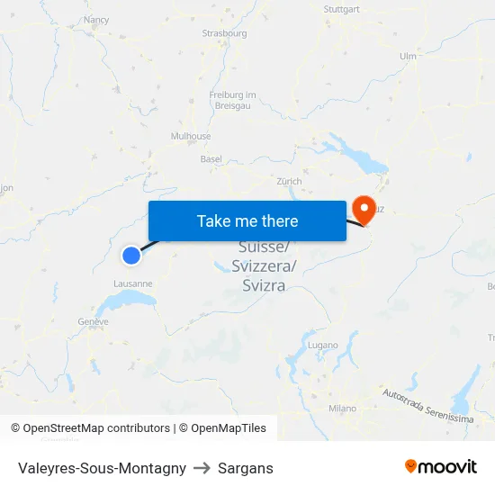 Valeyres-Sous-Montagny to Sargans map