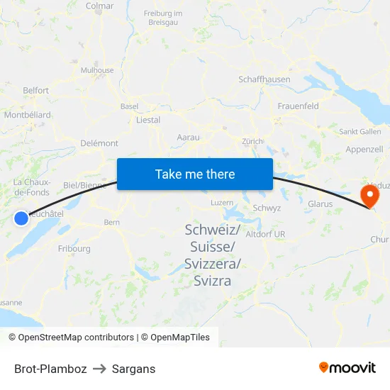 Brot-Plamboz to Sargans map