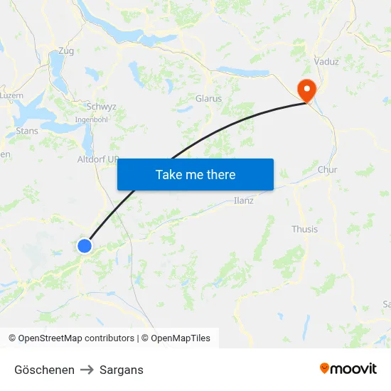 Göschenen to Sargans map