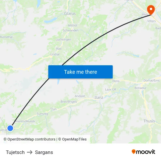 Tujetsch to Sargans map