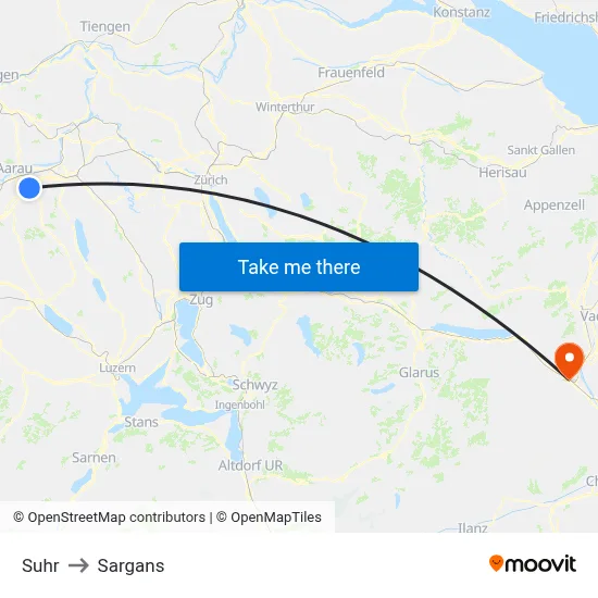Suhr to Sargans map