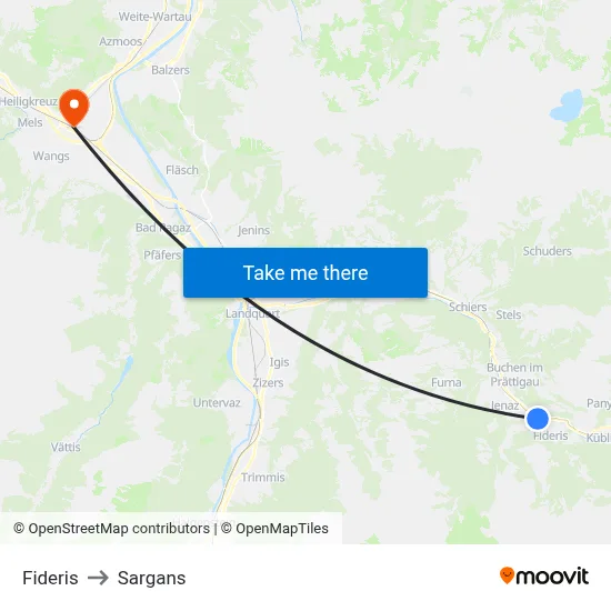 Fideris to Sargans map