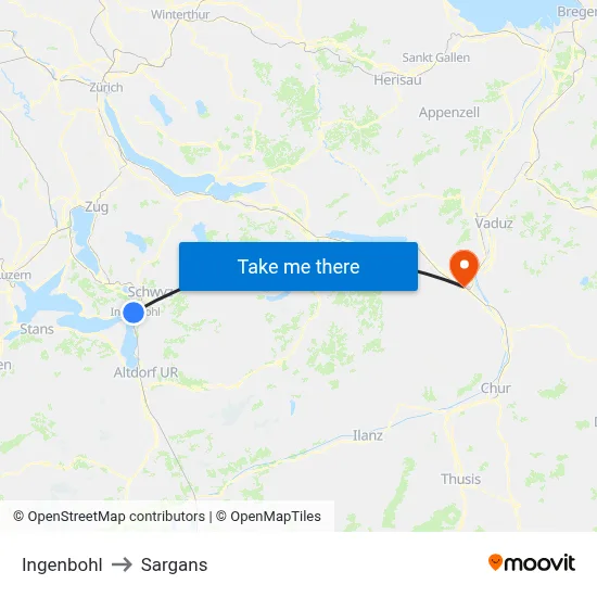 Ingenbohl to Sargans map